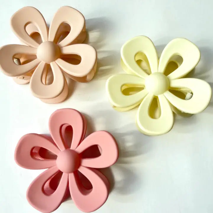 Set of 3 - Medium Flower Hair Claw Clips - Pinks