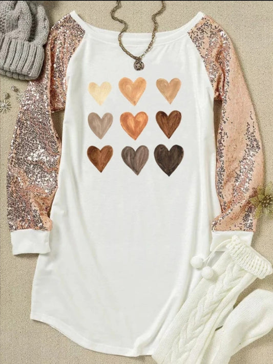 Sequin Sleeve Heart Tunic Top